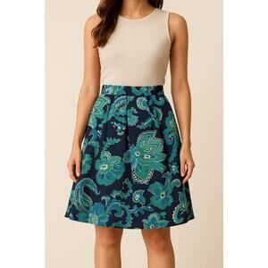 Tory Burch Simone Silk A-Line Pleated Floral Navy Skirt Size 10 Twee New Girl